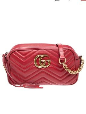 Used GUCCI Authentic Red Leather GG Marmont Shoulder Bag